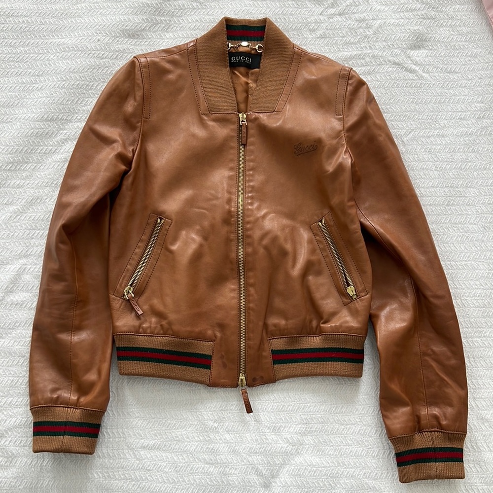 Cognac leather Vintage Gucci jacket